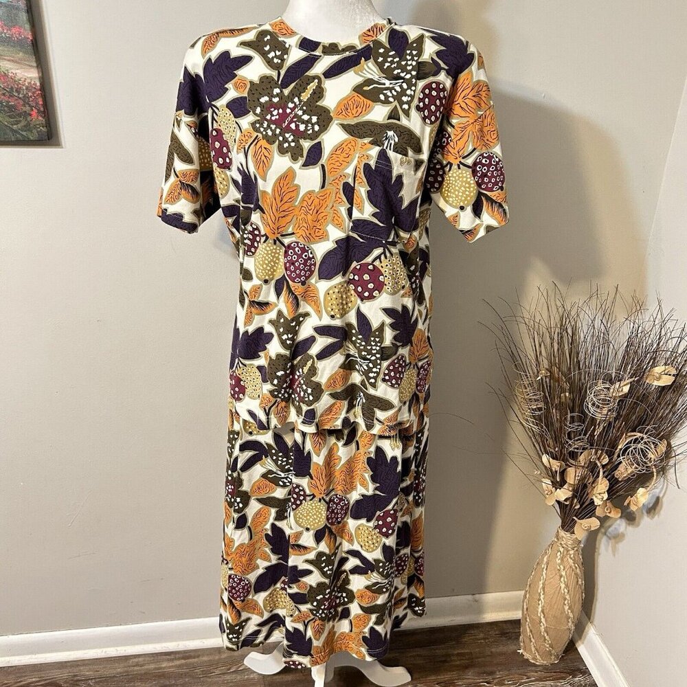 Vtg Outlander Women Tropical Floral Top Skirt Set Knit Short Sleeve Sz S Skirt M